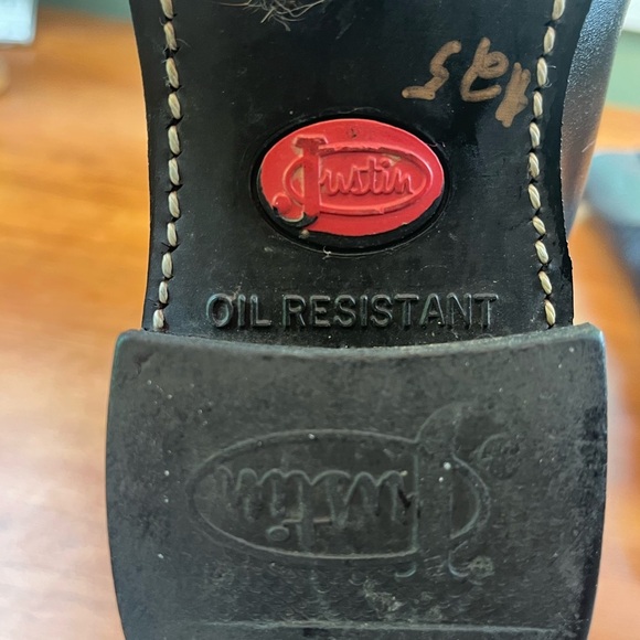 Vintage Justin Black Cowboy Boots Sz 8.5 Made in USA Registered Oil Resistant - Picture 8 of 16